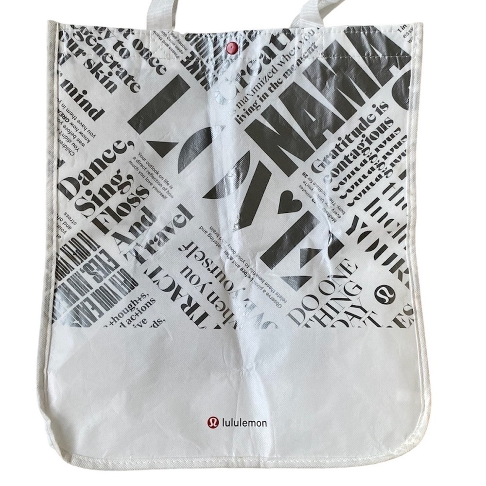 LULULEMON Reusable Tote Bag Gray/White Word Graphics - Picture 2 of 6